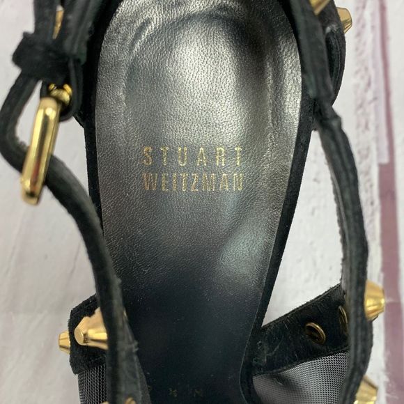 Stuart Weitzman Kitten Heel Suede Upper Boots for Women for  Stuart Weitzman Saunter Studded Suede Ankle Heeled Pumps Black Women Size 9.5M